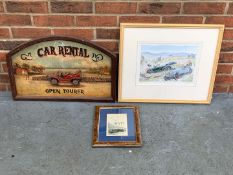 Wooden Car Rental Sign, Bob Farndon Print and One Other (3)