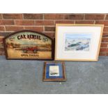 Wooden Car Rental Sign, Bob Farndon Print and One Other (3)