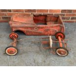 Vintage Tin Plate Red Childs Pedal Car (For Restoration)