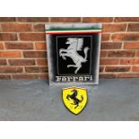 Painted Ferrari Sign and Cast Iron Plaque (2)
