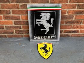 Painted Ferrari Sign and Cast Iron Plaque (2)