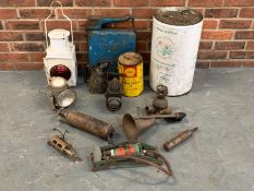 Mixed Lot of Oil Cans, Railway Lights Etc