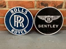 Two Cast Iron Bentley and Rolls Royce Circular Signs