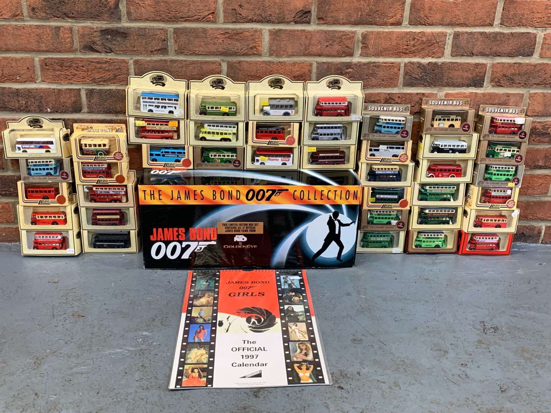 Quantity Die Cast Days Gone Buses and James Bond Boxed Set, Calendars Etc