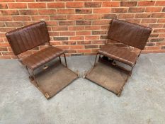 Pair Vintage Leather Folding Car Seats