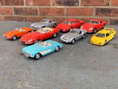 Eight Die Cast Models, To Include Ferrari, AC Cobra, Mercedes 300sl Etc