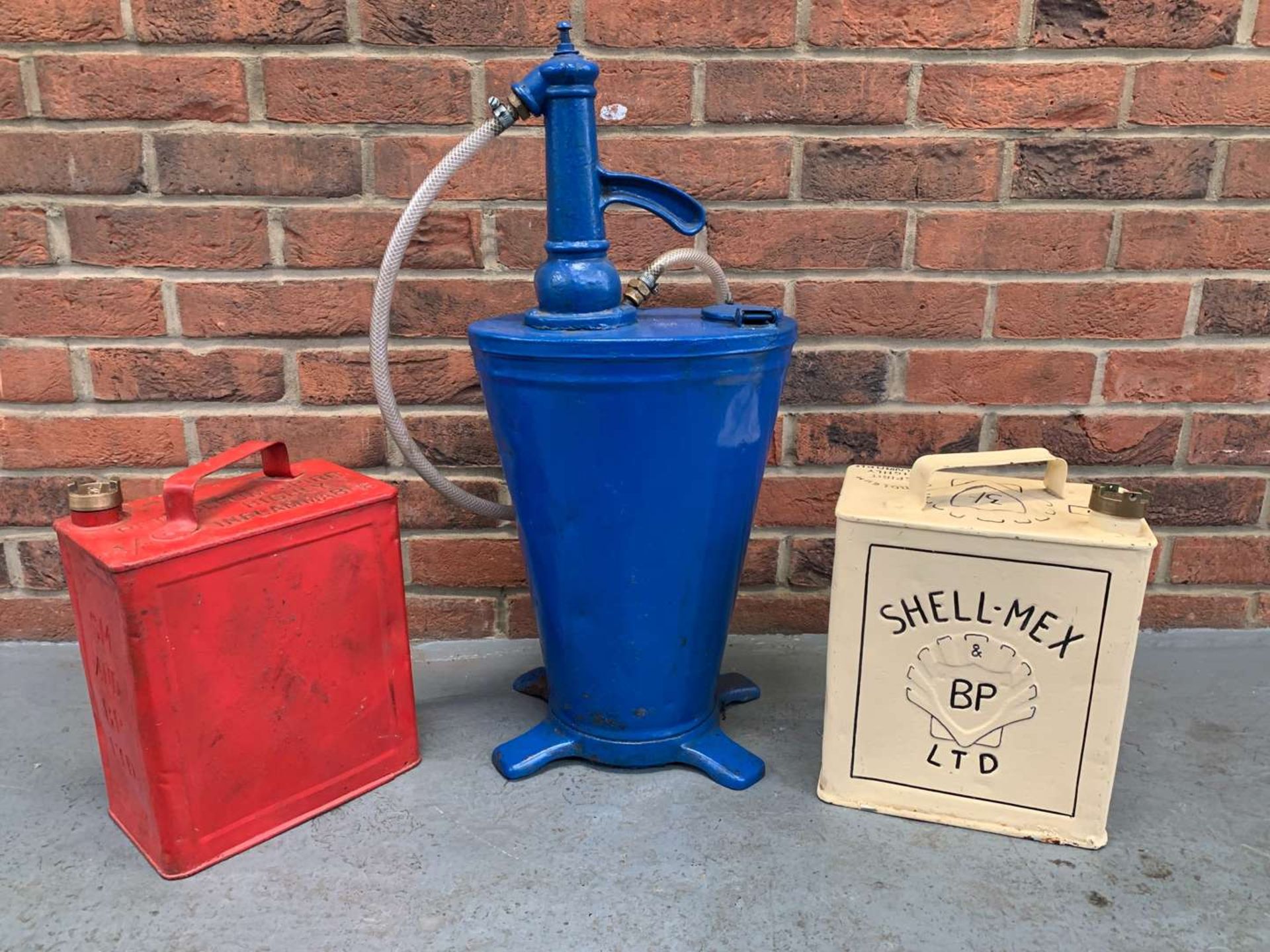Forecourt Oil Dispenser and Two Five Gallon Fuel Cans (3) - Image 2 of 2