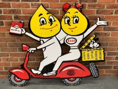 Enamel Large Mr and Mrs Drip On a Scooter Sign