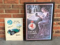 Modern Tin MG Sign and Framed Lucas Print (2)