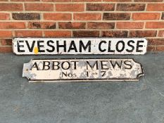 Two Cast Aluminium Road Signs “Evesham Close” and "Abbot Mews" (2)