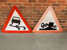 Two Triangular Road Warning Signs