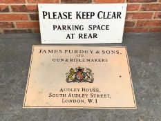 Modern Metal “Please Keep Clear” and James Purdey and Sons Sign (2)