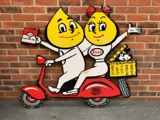 Large Enamel Mr and Mrs Drip on a Scooter Sign
