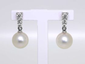 Mikimoto pearl & diamond drop earrings