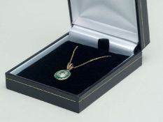 Emerald and diamond pendant with chain