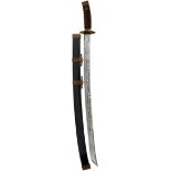 A 19TH CENTURY QING DYNASTY CHINESE DAO OR SWORD, 73.75cm heavy section watered steel