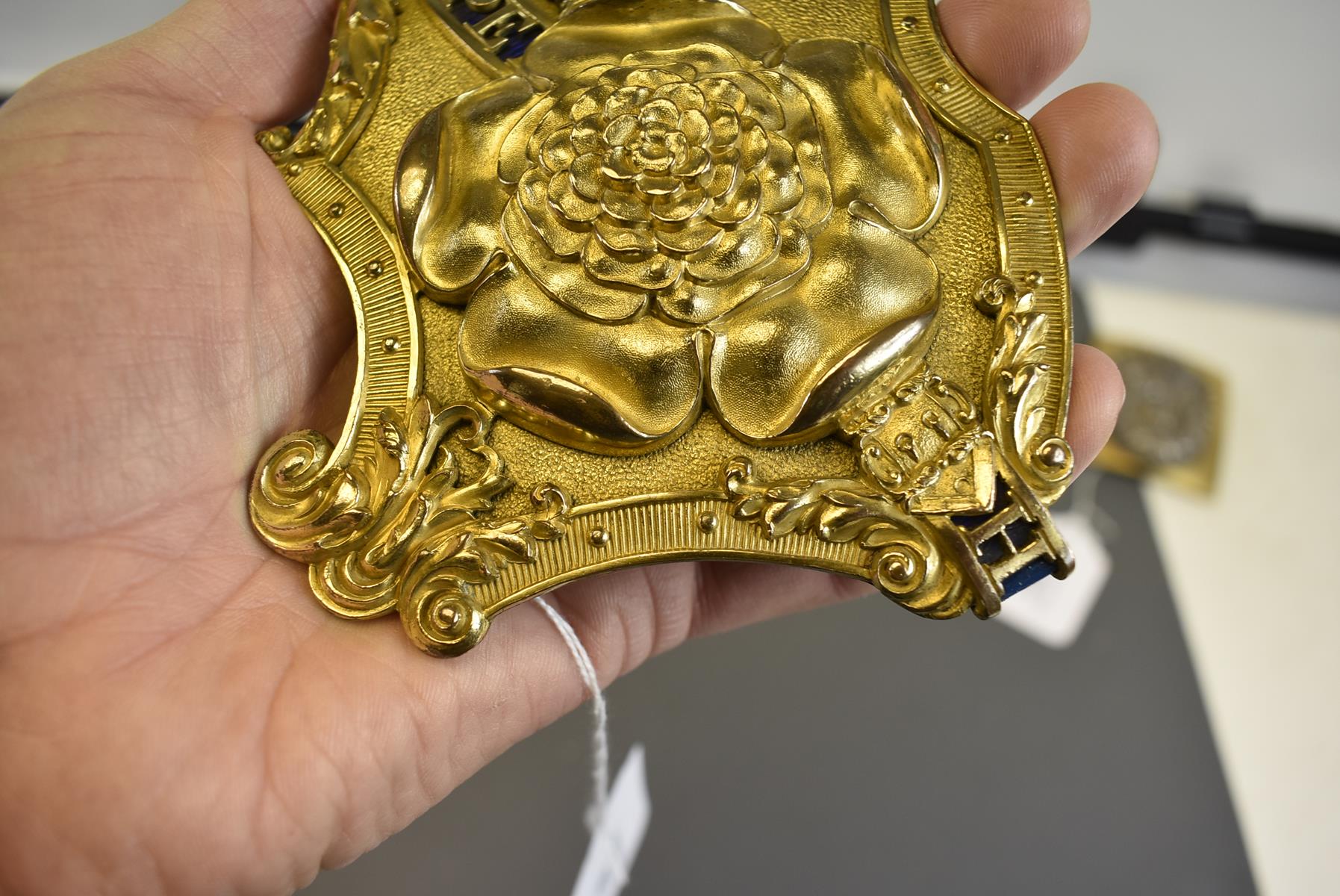 A 7TH (ROYAL FUSILIERS) OFFICER'S SHOULDER BELT PLATE, the two-piece rococo plate decorated with - Image 5 of 6