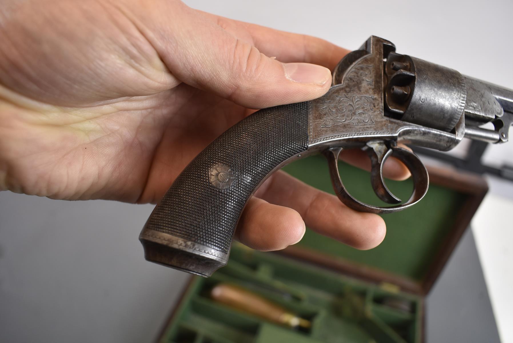 A CASED 120-BORE SIX-SHOT PERCUSSION WEBLEY BENTLEY TYPE OPEN FRAMED REVOLVER, 4inch sighted - Image 3 of 11