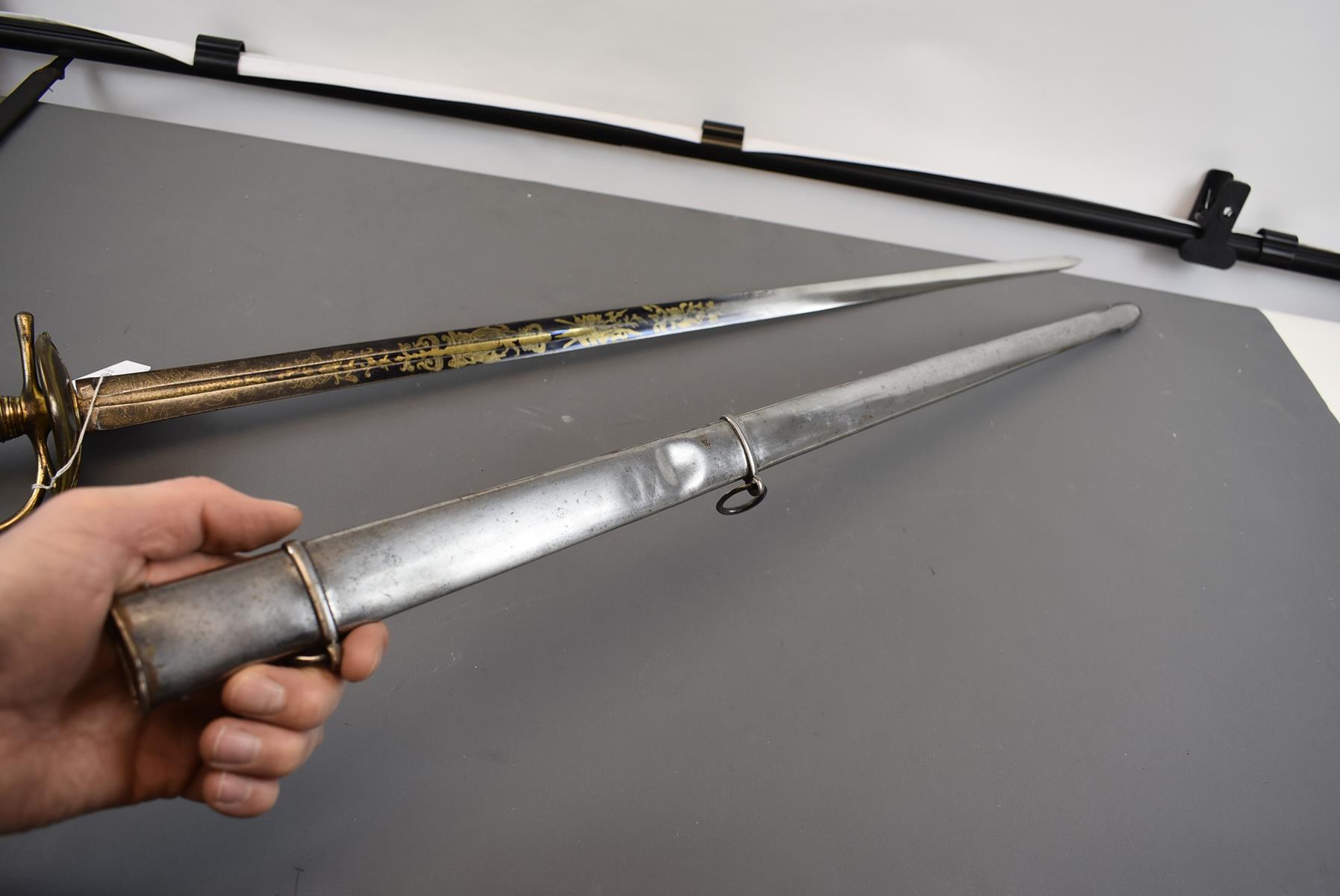 A 1796 PATTERN HEAVY CAVALRY OFFICER'S DRESS SWORD, 82cm double edged blade with short central - Image 11 of 11