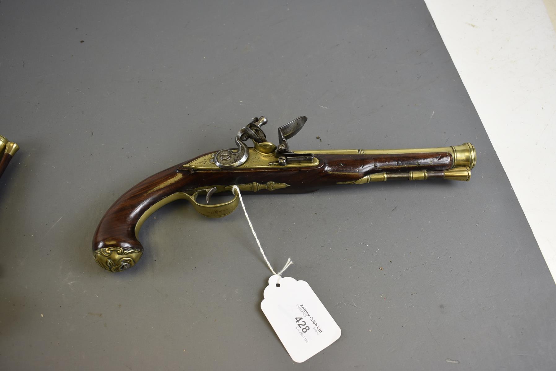 A FLINTLOCK BLUNDERBUSS HOLSTER PISTOL, 8inch two-stage brass barrel with ring turned flared muzzle, - Image 2 of 10
