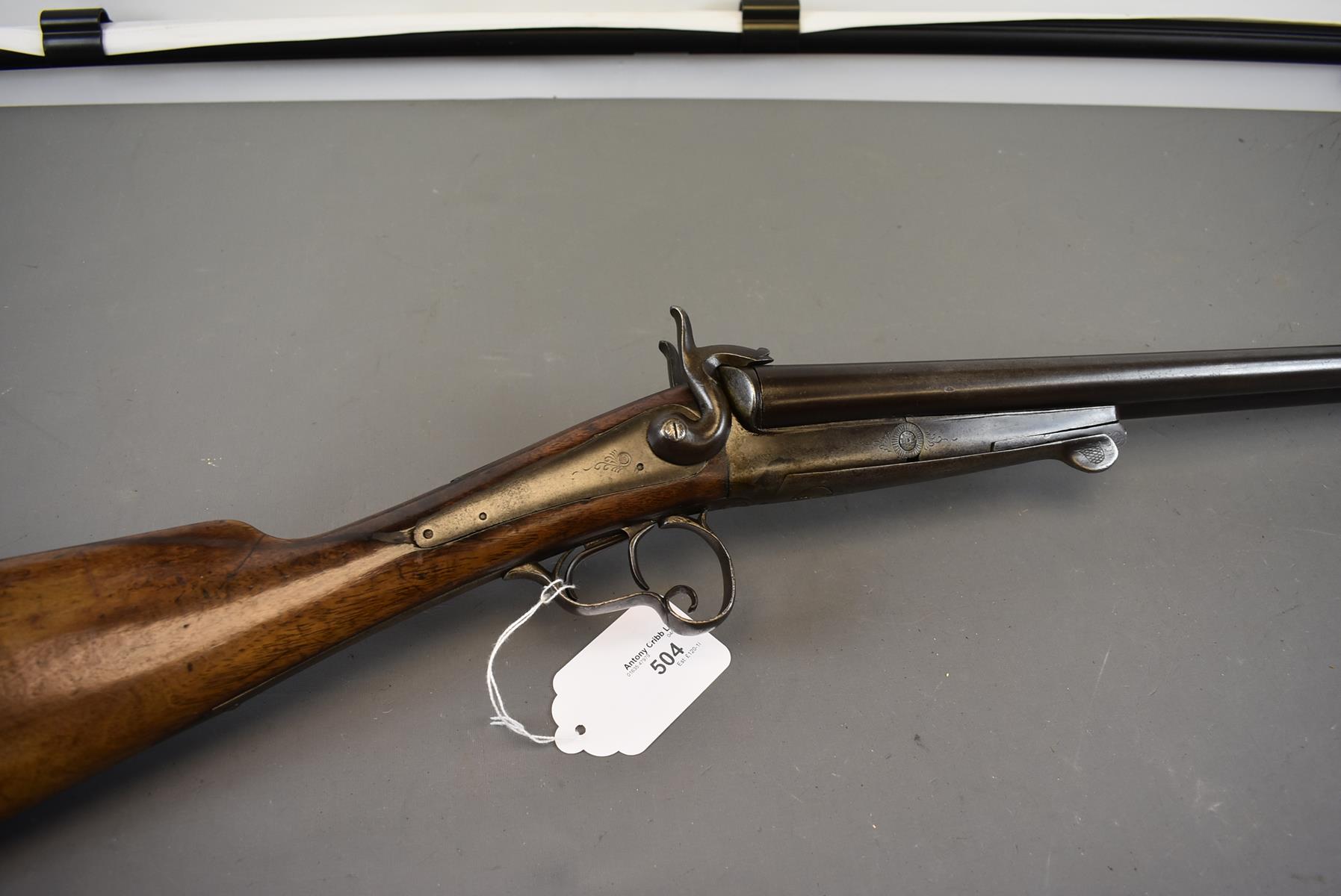 AN 18-BORE DOUBLE BARRELLED PINFIRE SPORTING GUN, 28.25in sighted barrels, scroll engraved back - Image 2 of 8