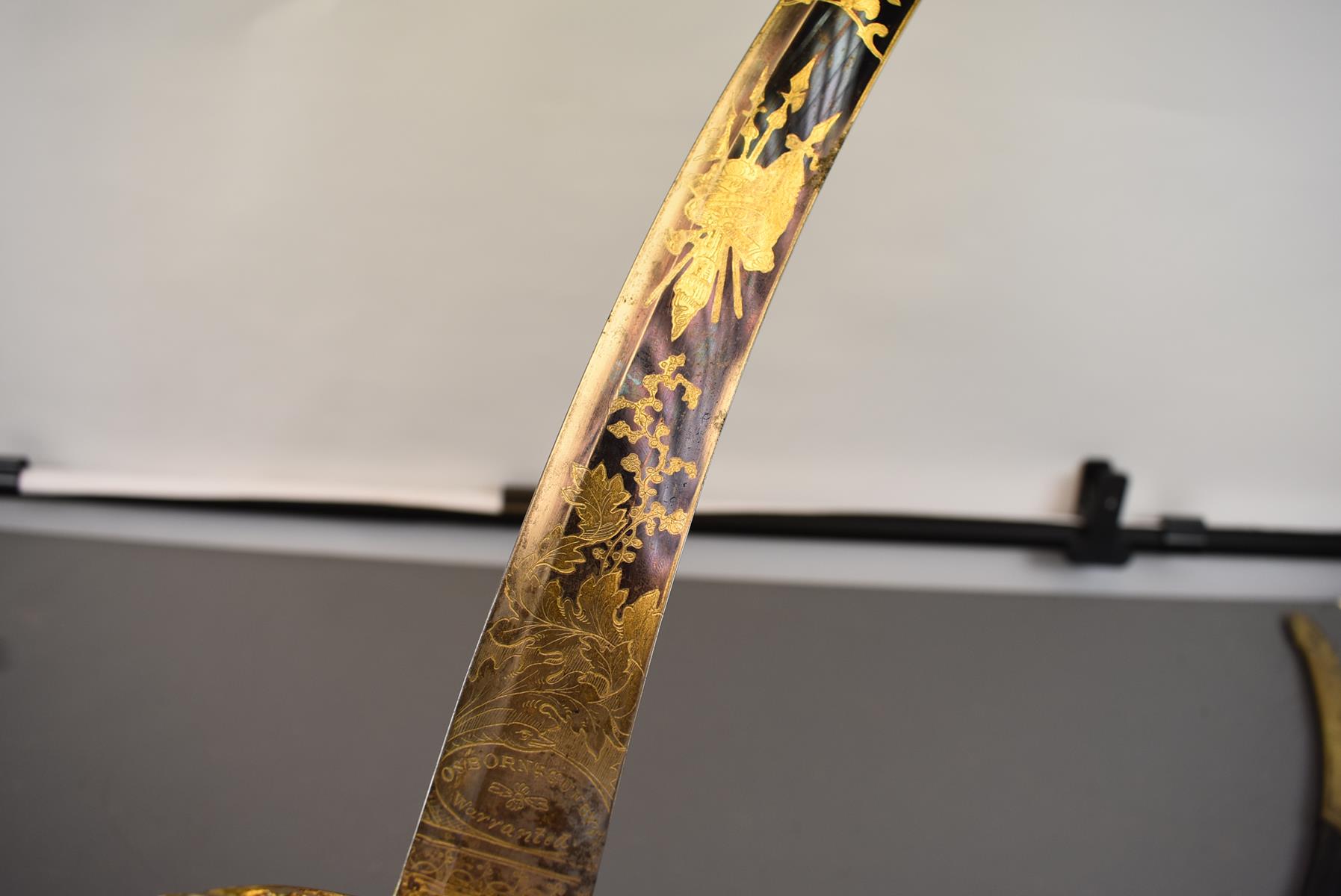AN 1803 PATTERN LIGHT INFANTRY OFFICER'S SWORD, 72.5cm sharply curved blade decorated with stands of - Image 7 of 17