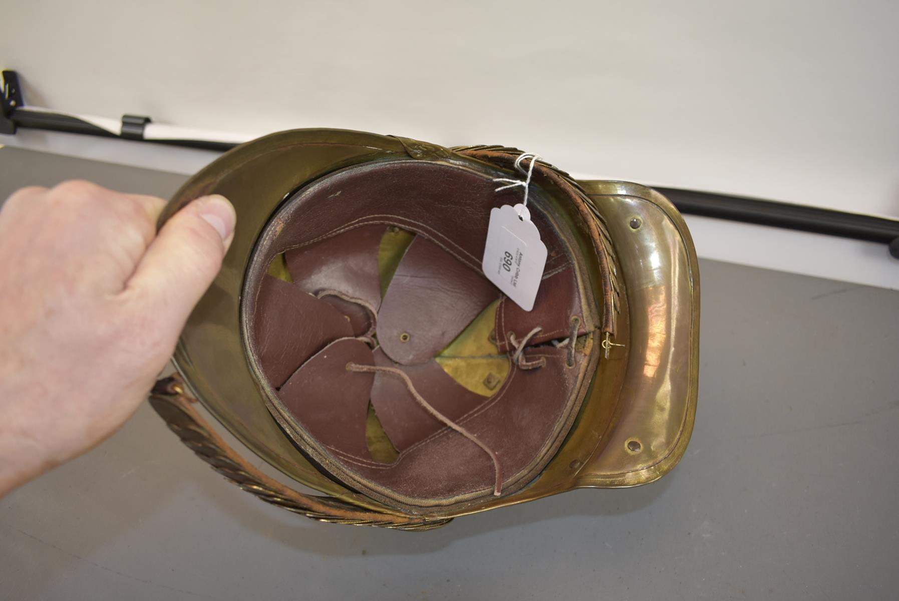 A FRENCH FIREMAN'S HELMET FOR THE CHATEAUDUN SERVICE, A good quality all brass example, raised crest - Image 8 of 8