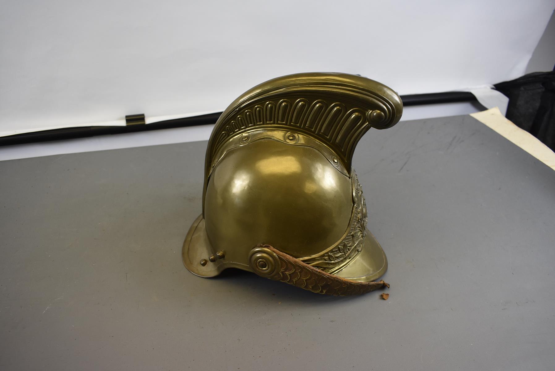 A FRENCH FIREMAN'S HELMET FOR THE CHATEAUDUN SERVICE, A good quality all brass example, raised crest - Image 2 of 8