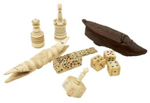 A COLLECTION OF EARLY 19TH CENTURY GAMES AND TRINKETS, probably Napoleonic prisoner of war made,