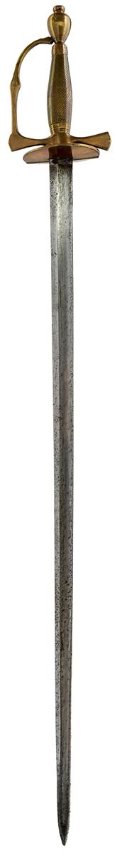 A SCARCE PRE-1796 ARTILLERY OFFICER'S SWORD, 80.5cm blade, regulation copper hilt with folding ovoid