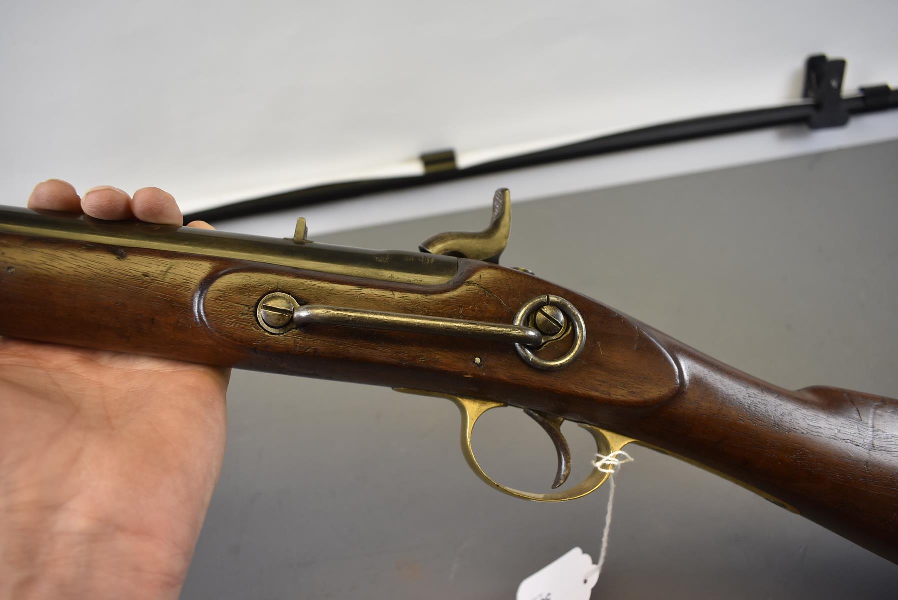 A .650 CALIBRE PERCUSSION PATTERN 1856 EAST INDIA CAVALRY CARBINE, 21inch sighted barrel fitted with - Image 8 of 10