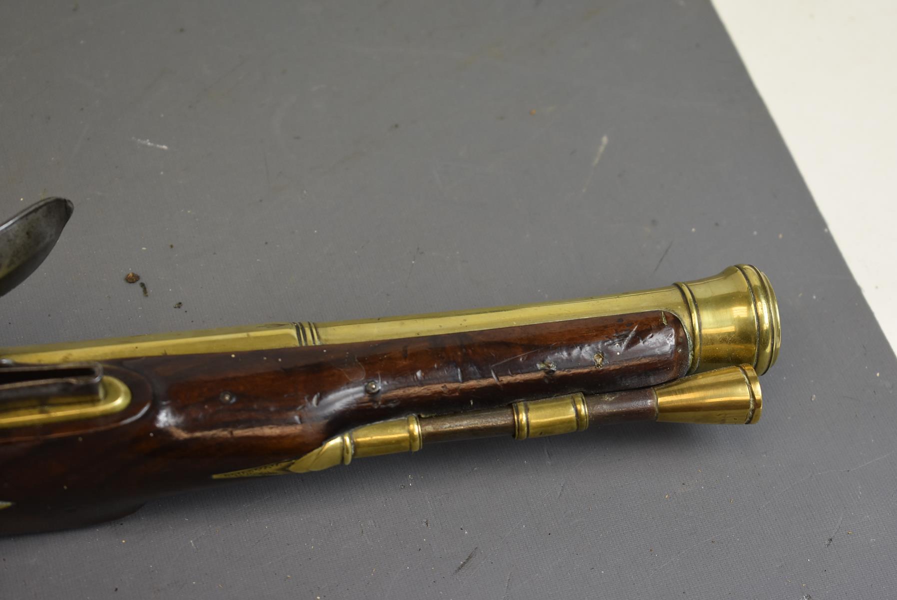 A FLINTLOCK BLUNDERBUSS HOLSTER PISTOL, 8inch two-stage brass barrel with ring turned flared muzzle, - Image 5 of 10