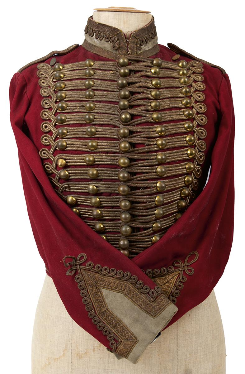 THREE CONTINENTAL HUSSAR STYLE JACKETS. The first red with gold lace decoration and plain ball