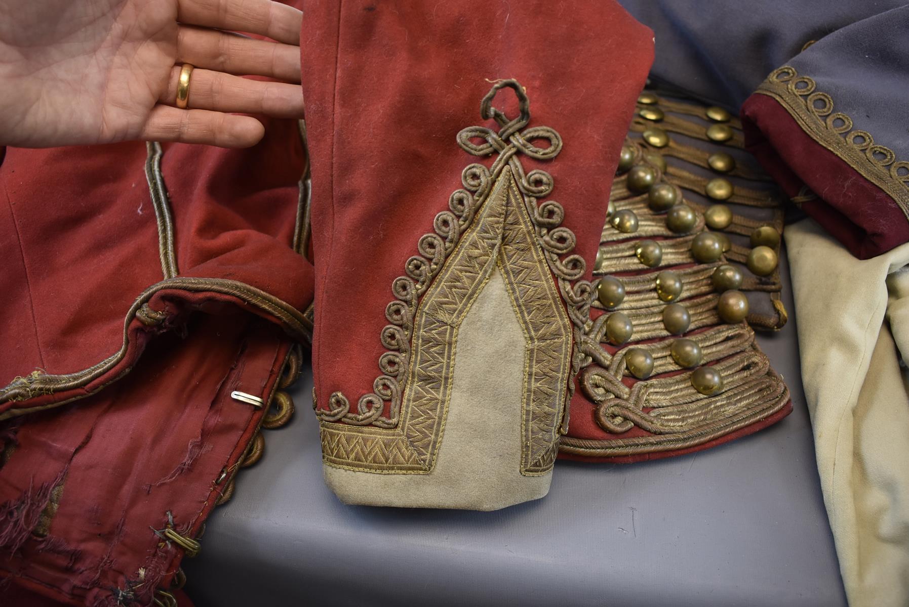 THREE CONTINENTAL HUSSAR STYLE JACKETS. The first red with gold lace decoration and plain ball - Image 11 of 14