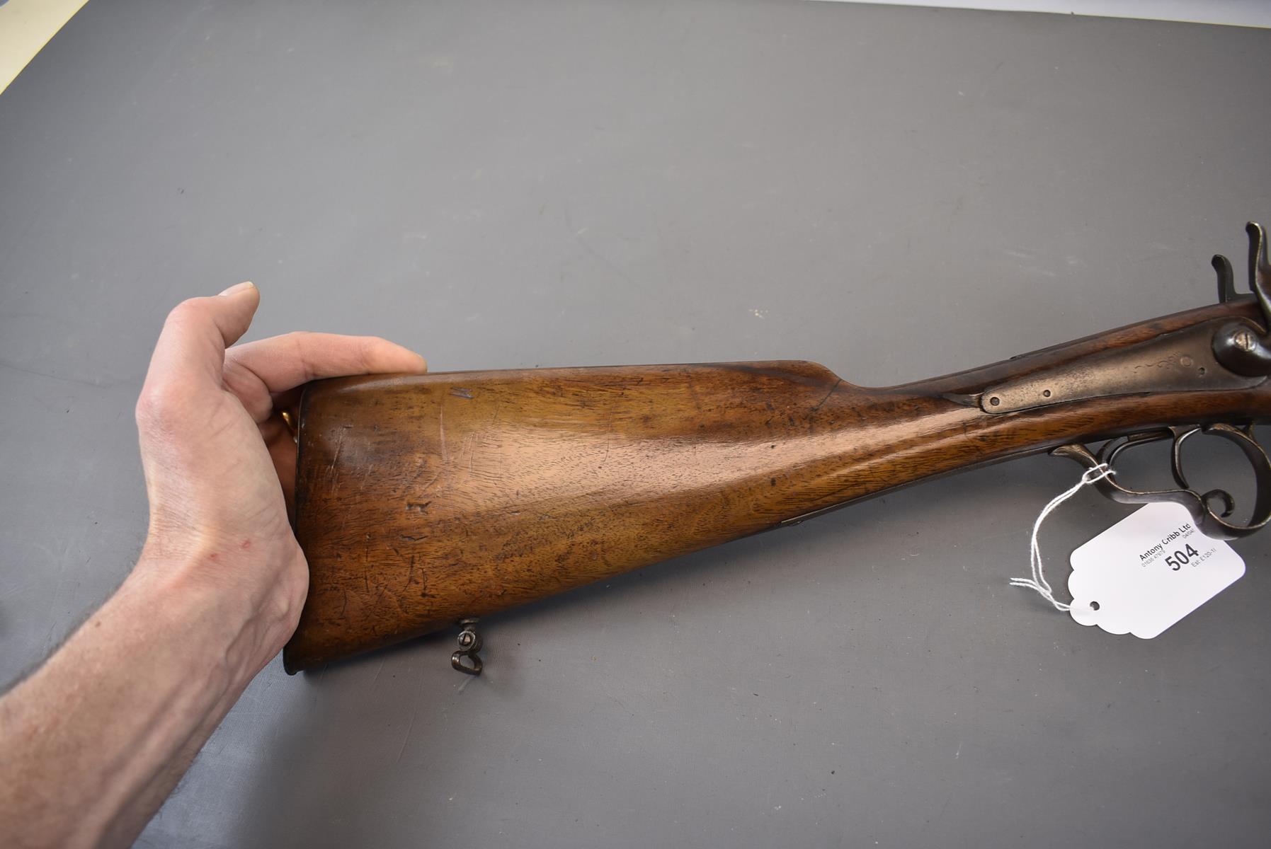 AN 18-BORE DOUBLE BARRELLED PINFIRE SPORTING GUN, 28.25in sighted barrels, scroll engraved back - Image 3 of 8