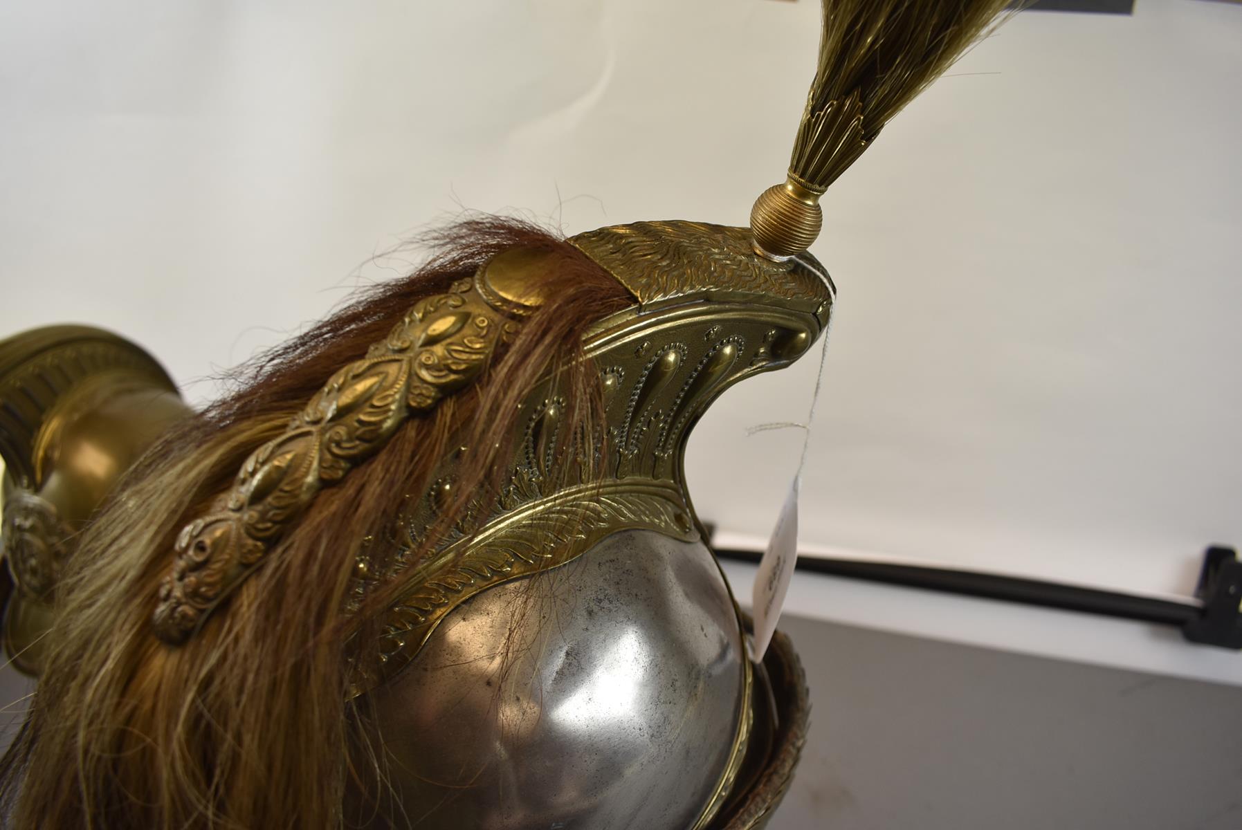 A FRENCH HEAVY CAVALRY TROOPER'S FULL DRESS HELMET. The steel skull embellished with brass fittings, - Image 7 of 9