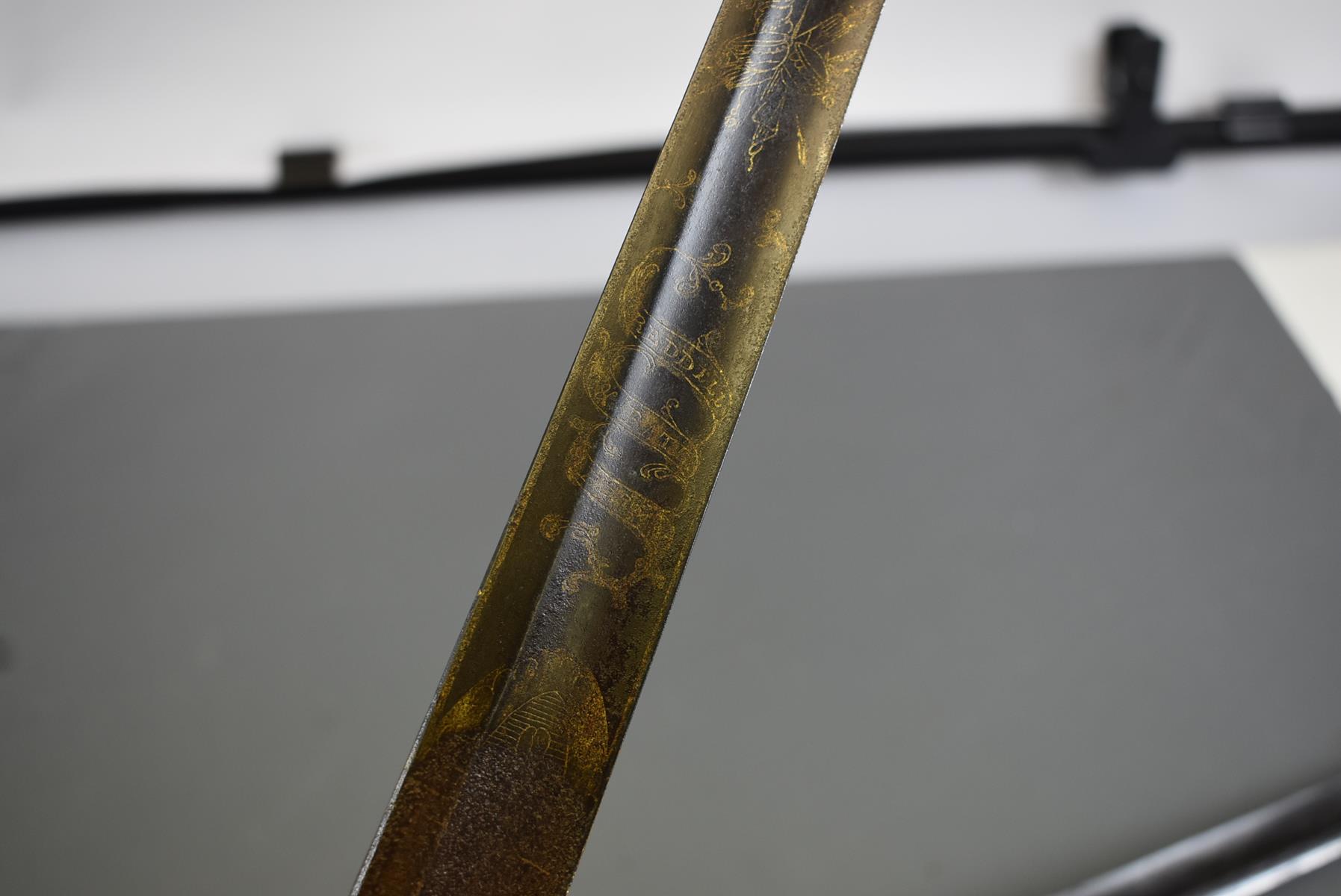 A 1796 PATTERN INFANTRY OFFICER'S SWORD OF THE ALDERLEY VOLUNTEERS, 80.75cm blade decorated with - Image 12 of 15