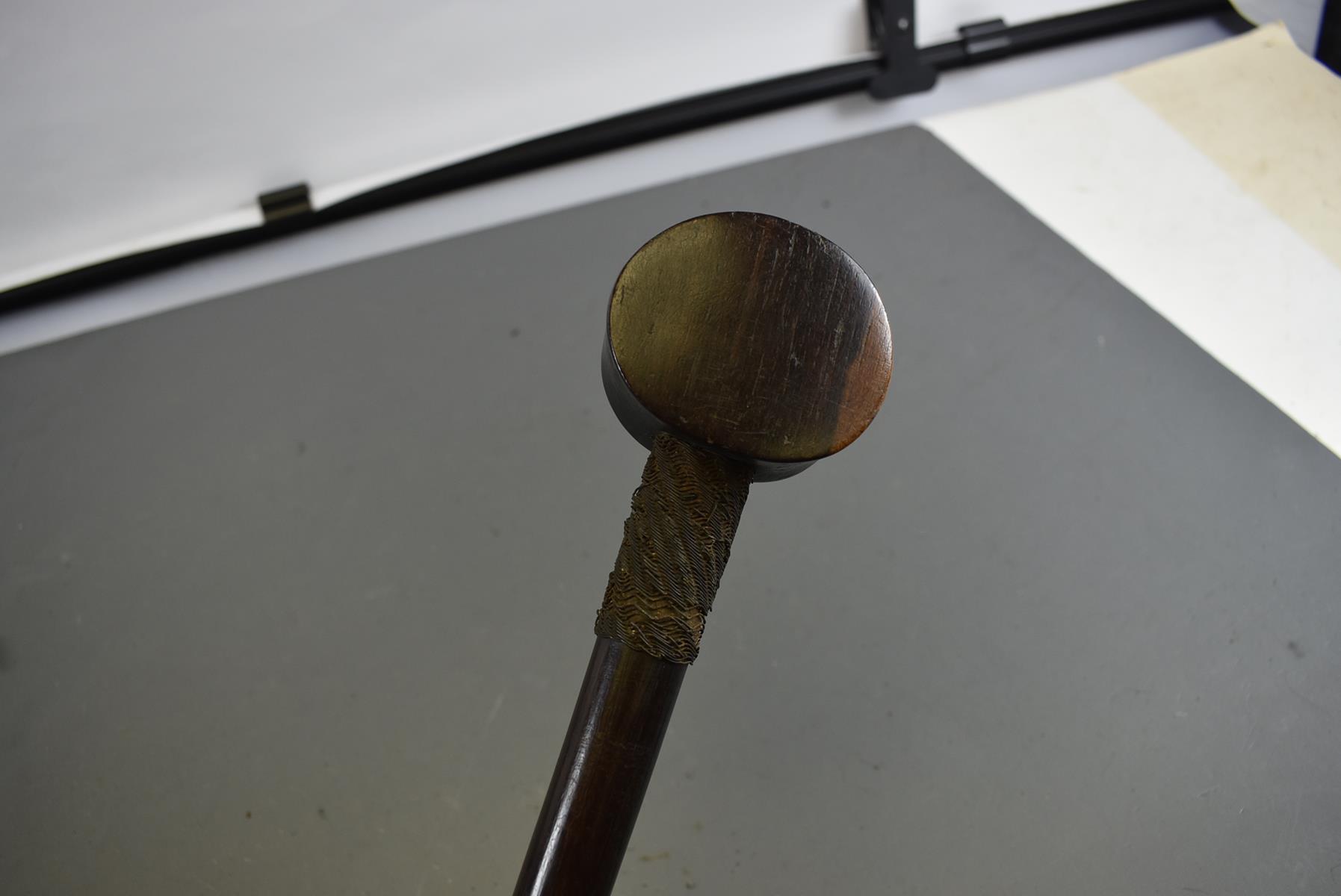 A 19TH CENTURY AFRICAN KNOBKERRIE OR TRIBAL CLUB, 6.5cm circular hardwood head with flattened sides, - Image 3 of 9