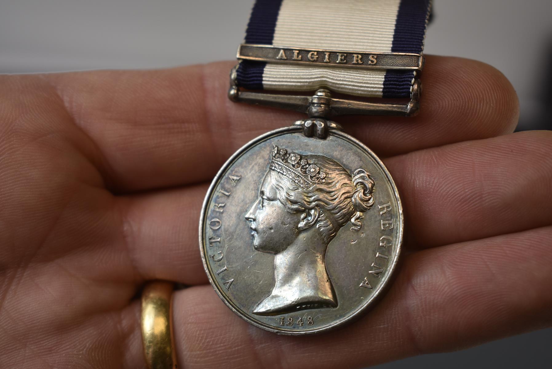 NAVAL GENERAL SERVICE MEDAL TO FRANCIS SAUNDERS, ALGIERS bar, Private Royal Marines, HMS Queen - Image 3 of 6