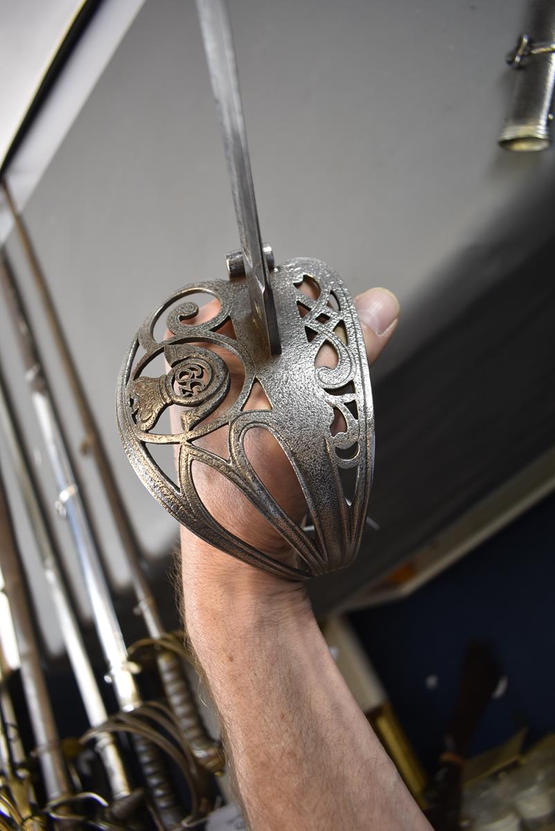 A WORCESTER RIFLES OFFICER'S PRESENTATION SWORD, 82cm curved blade etched with scrolling foliage, - Image 7 of 10