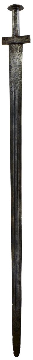 AN 18TH CENTURY SUDANESE SWORD OR KASKARA, 89.25cm double fullered broadsword European blade