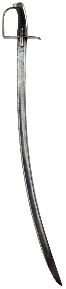 A 1788 PATTERN CAVALRY TROOPER'S SABRE, 76.5cm curved shortened blade, regulation steel stirrup hilt