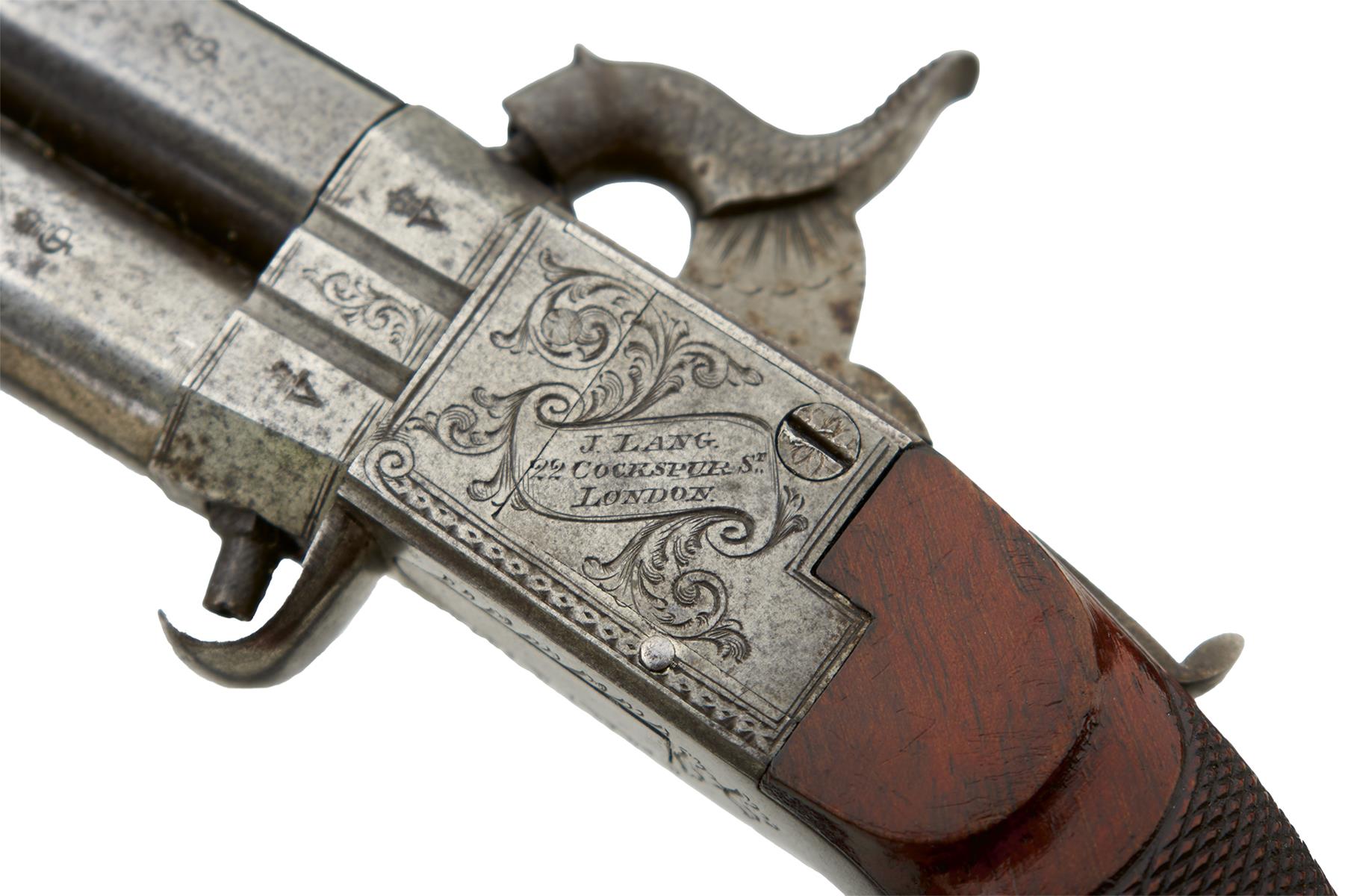 A PAIR OF 80-BORE PERCUSSION BOXLOCK TURNOVER POCKET BELT PISTOLS BY JOSEPH LANG, 1.5inch turn-off - Image 4 of 18