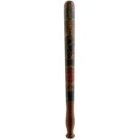 A VICTORIAN PAINTED WOOD TRUNCHEON, decorated in polychrome with the Royal crown, VR cypher, and