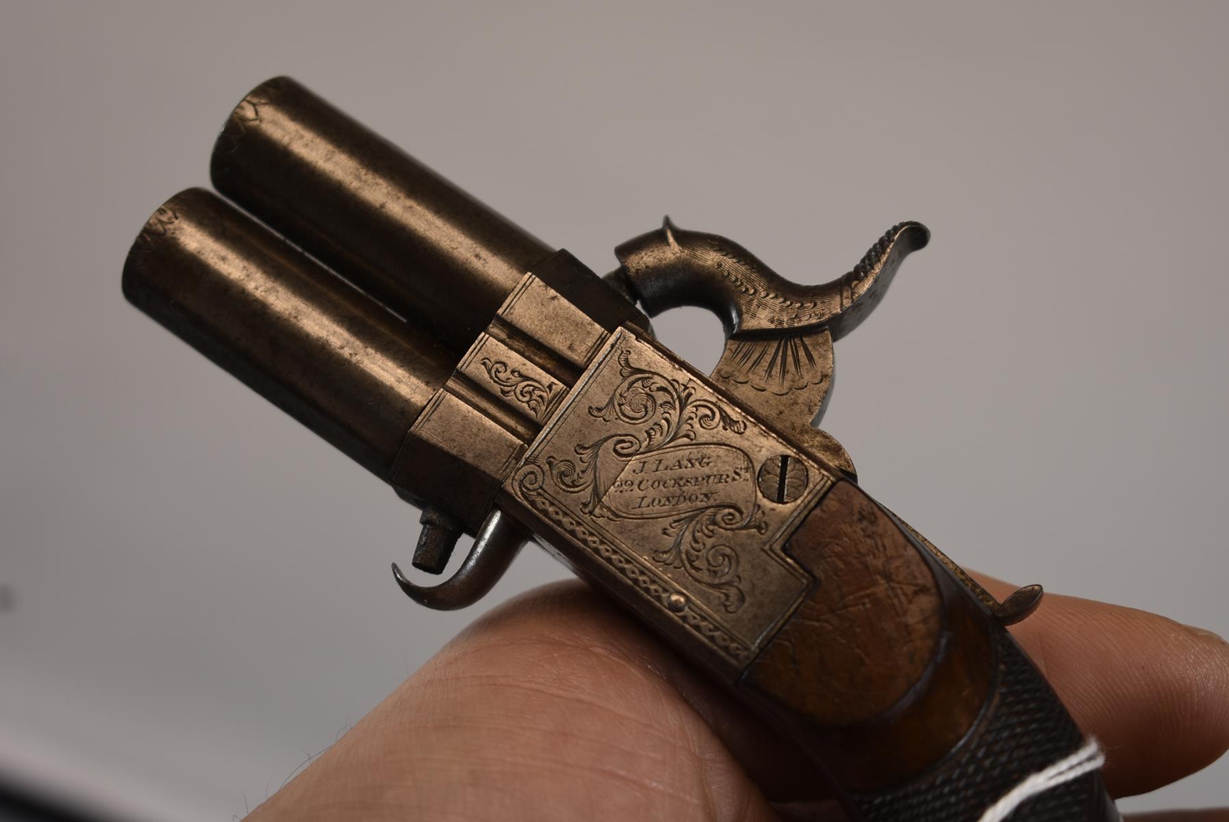 A PAIR OF 80-BORE PERCUSSION BOXLOCK TURNOVER POCKET BELT PISTOLS BY JOSEPH LANG, 1.5inch turn-off - Image 18 of 18