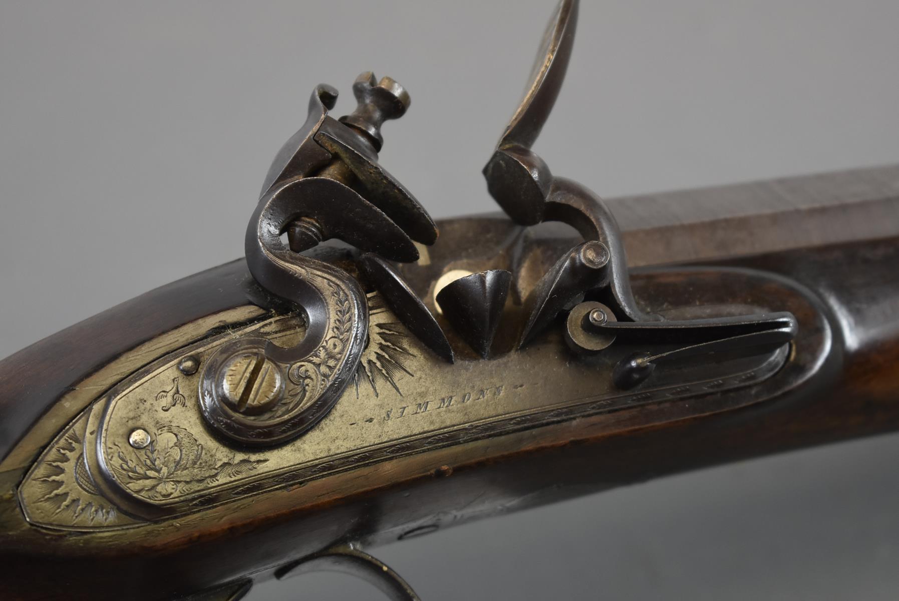 A 15-BORE FLINTLOCK SPORTING GUN BY SIMMONS, 31.25inch sighted octagonal damascus barrel, platinum - Image 4 of 9