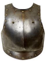 A 19TH CENTURY CONTINENTAL HEAVY CAVALRY BREASTPLATE, the plate with raised medial ridge, turned