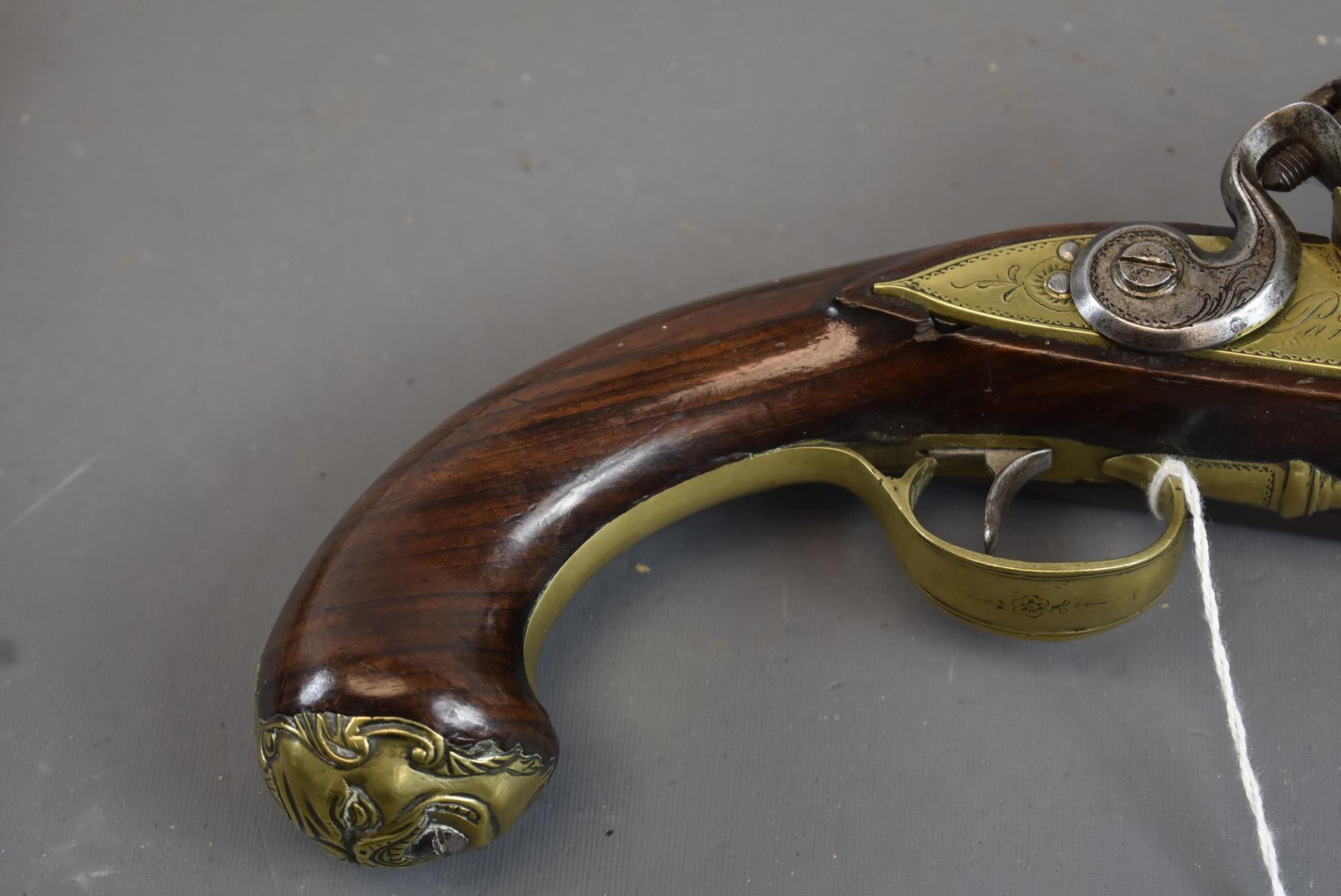 A FLINTLOCK BLUNDERBUSS HOLSTER PISTOL, 8inch two-stage brass barrel with ring turned flared muzzle, - Image 3 of 10