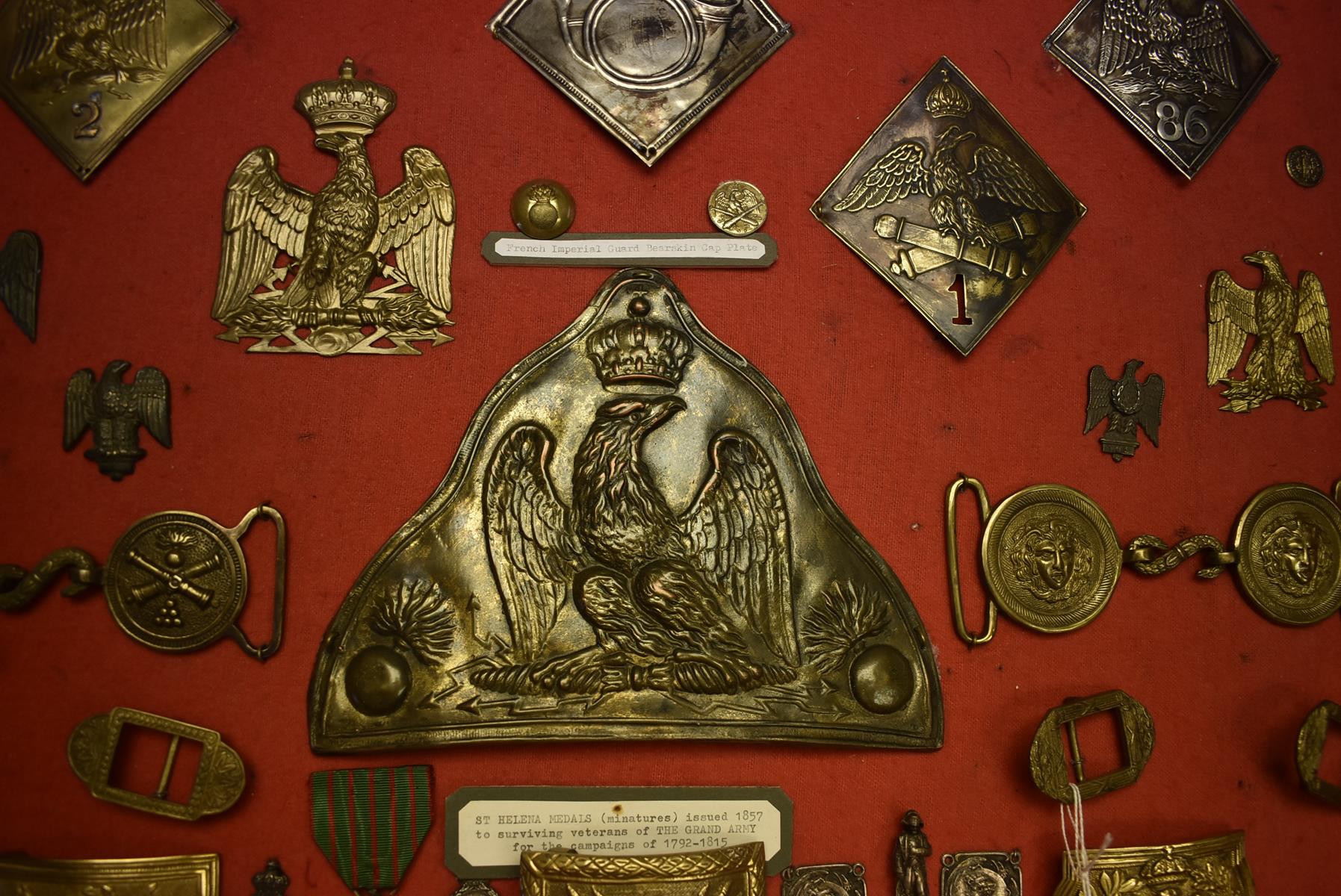 IMPERIAL FRENCH SHAKO PLATES, A FUR CAP PLATE, WAIST BELT PLATES AND CLASPS, OTHER BADGES AND - Image 16 of 22