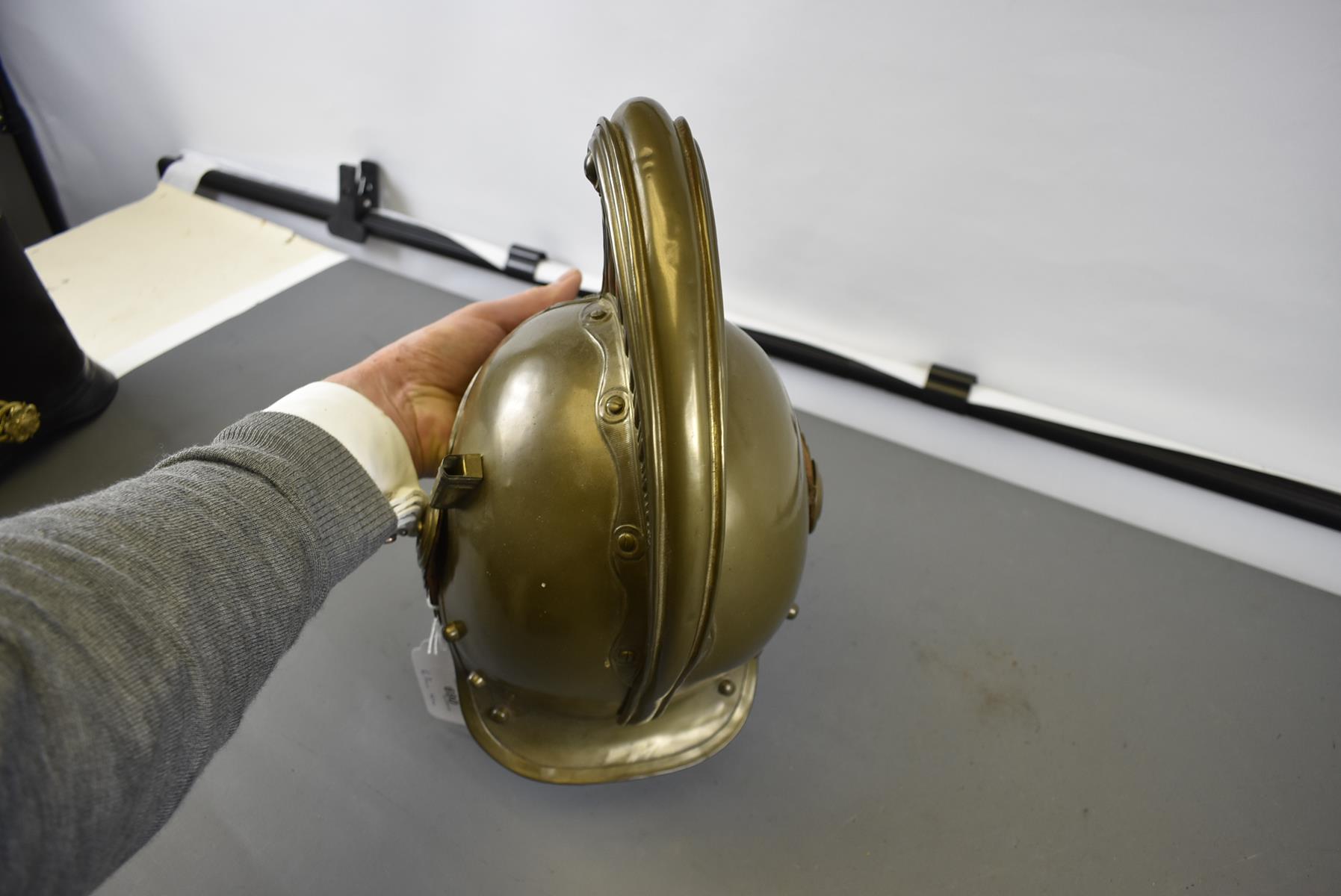 A FRENCH FIREMAN'S HELMET FOR THE CHATEAUDUN SERVICE, A good quality all brass example, raised crest - Image 6 of 8